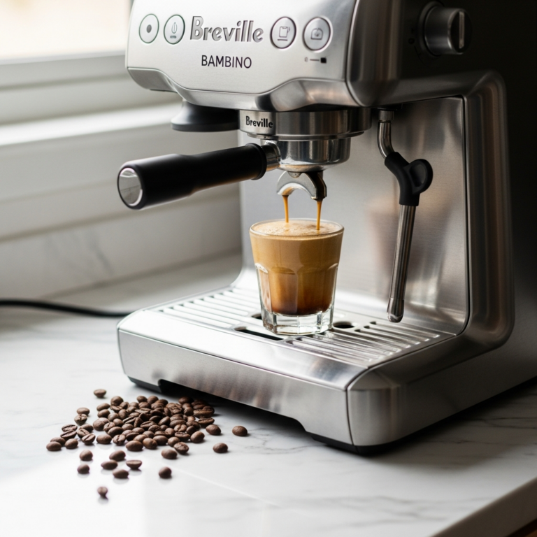 breville bambino espresso machine on white marble kitchen co 20260428 070318