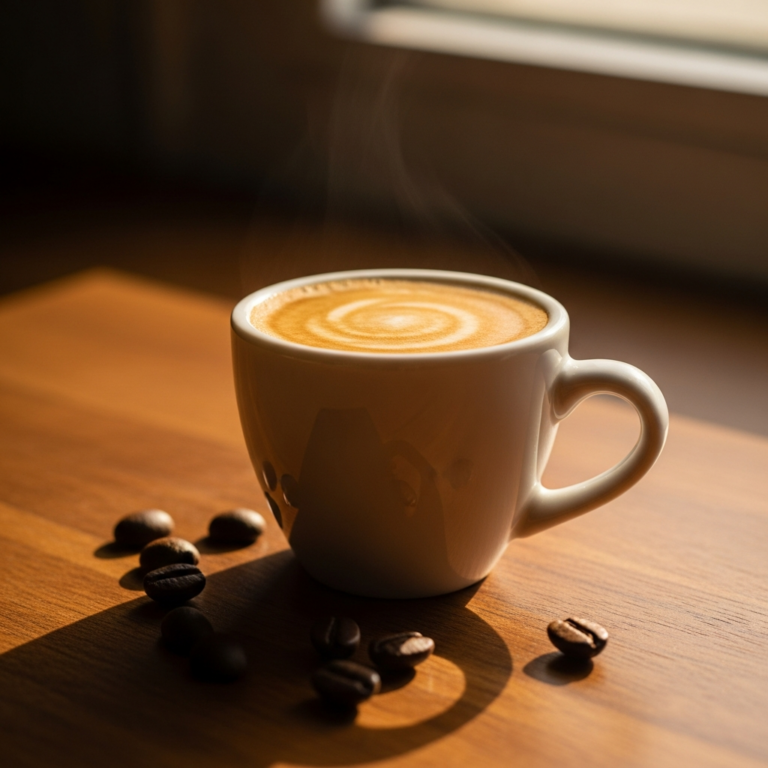 fresh espresso shot in a small white ceramic cup on a wooden 20260413 055238
