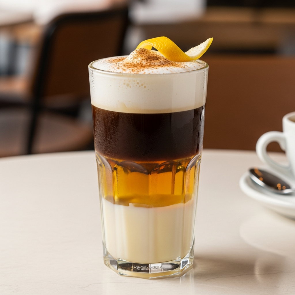layered barraquito coffee drink in a tall clear glass showin 20260413 060110