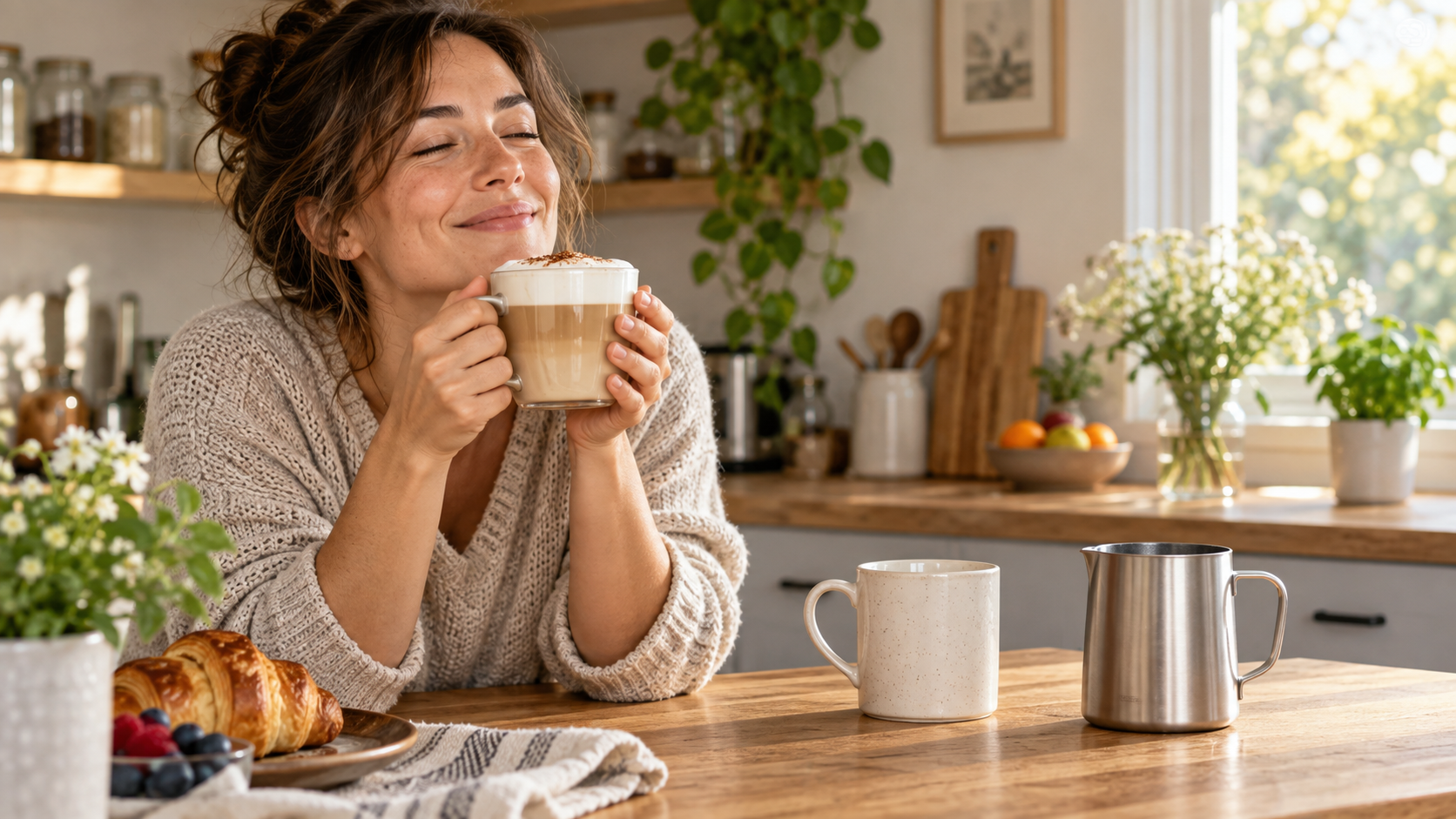 Warm morning latte scene; an illustrative image, not a Keurig product photo.