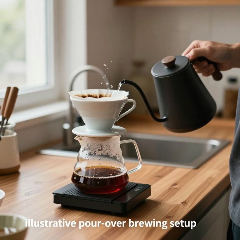 Water poured into a generic pour-over dripper above a glass server.